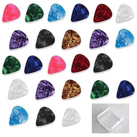 GWAWG Guitar Picks 24PCS Plectrums Guitar Bass Celluloid Style Heart Picks 4 Thicknesses 0.5mm 0.75mm 1.0mm 1.2mm Cover