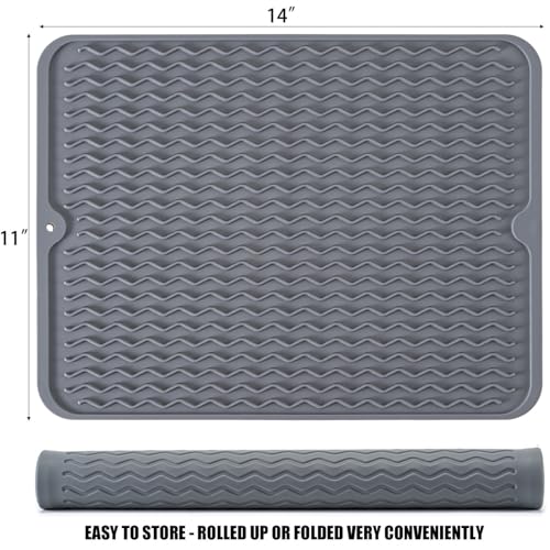 Image of Silicone Dish Drying Mat, Non-Slip Easy Clean Sink Mat, Grey, 14 inch x 11 inch