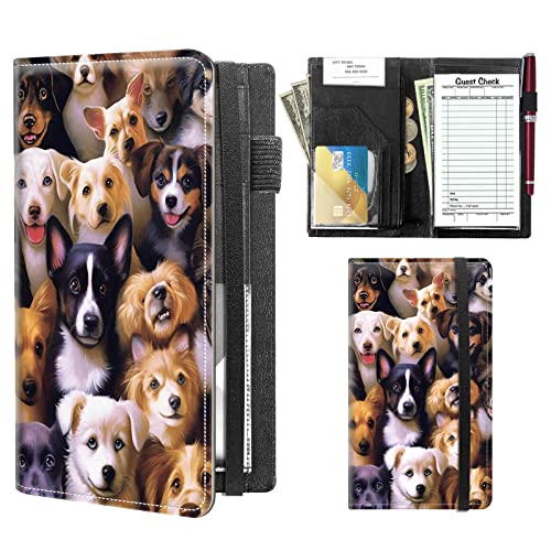 Server Book for Waitress & Waiter 9 x 5 Inch, Hidden Zipper Pockets & ID Holder,11 Money Pockets Fit for Server Waiter Books Guest Check Holder Restaurant Waitstaff Organizer for Apron,Many Dog