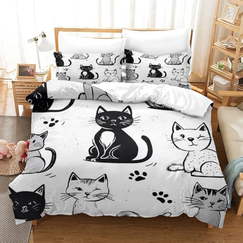Linge de lit chat 140x200 housse de couette douce lit simple - 3