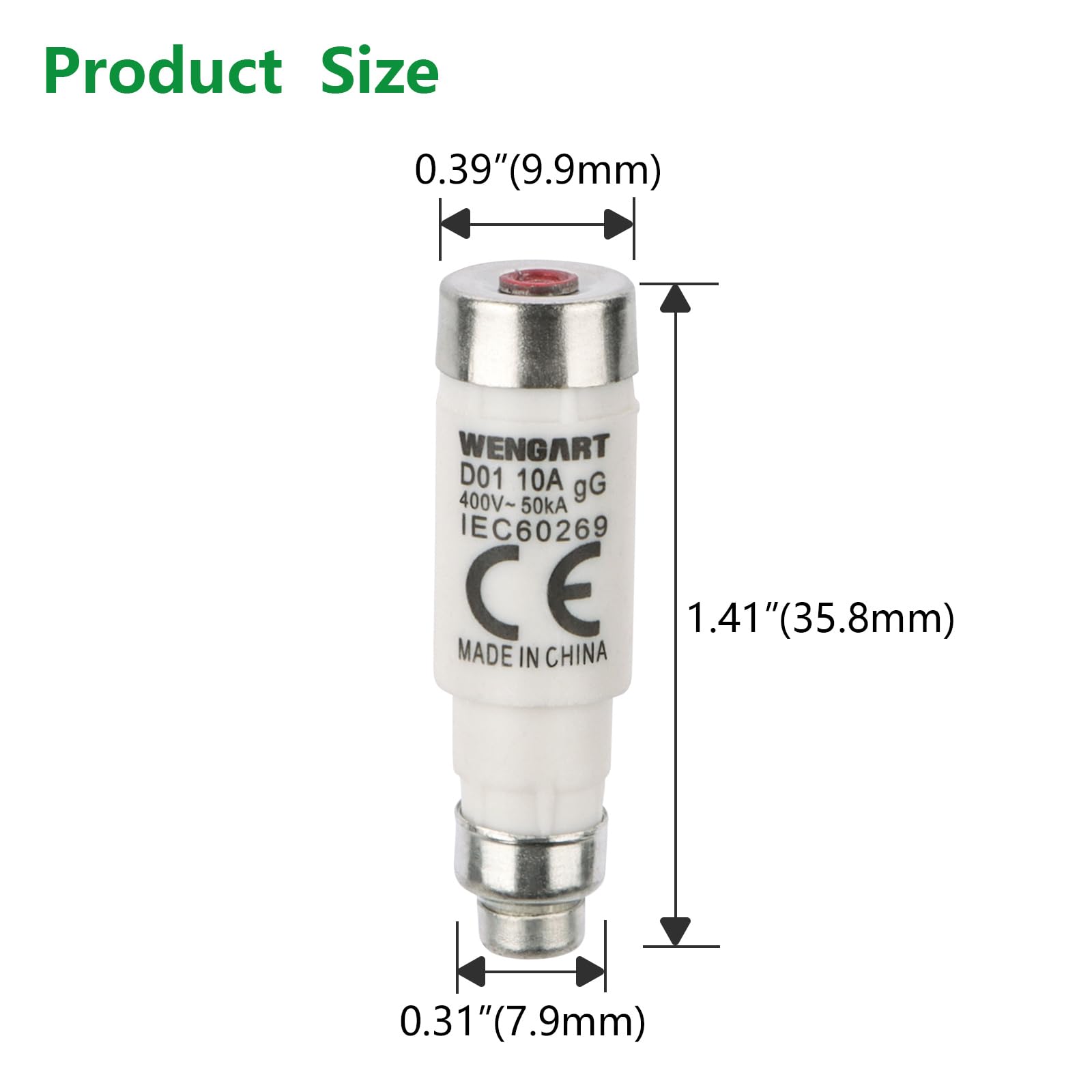 Wengart 10 Pezzi Fusibili a Bottiglia D01 E14,10A 400V AC / 250V DC,Tipo gG per Protezione Linea e Distribuzione, Ceramica di Alta Qualità,Ricambio per Quadri Elettrici Vecchi e Impianti Industriali