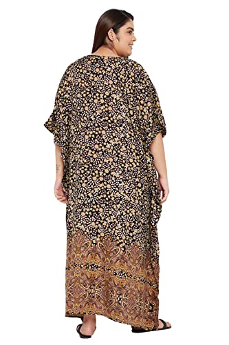 Image of Women Long Maxi Plus Size Polyester Kaftan Gown, Womens Kaftan Dresses | Lounge Resort Wear, Batwing Sleeve Side Slit, Beach Cover Up, House Dress, Lightweight V Neck Loose Fit Boho Dress