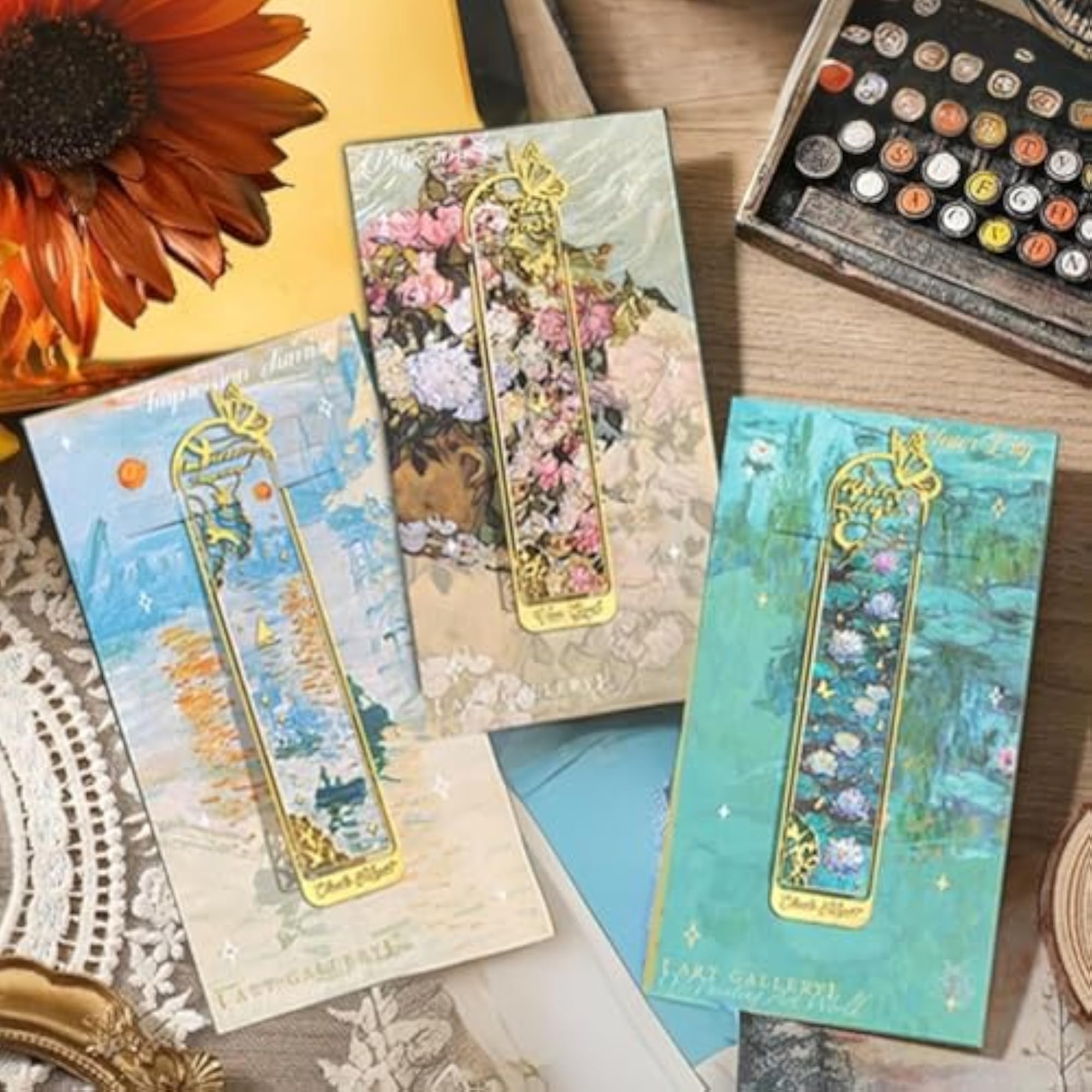 3-Pack Metal Bookmarks Inspired by Monet's Painting Art
