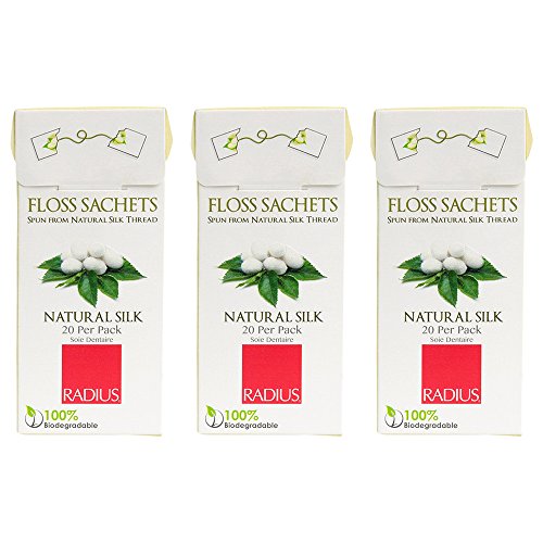 RADIUS - Natural Biodegradable Silk Floss, Soft and Smooth for Total Tooth and Gum Protection (20 Sachets, Pack of 3)