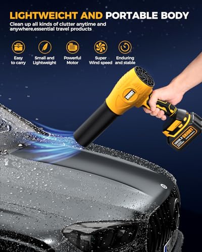 Leaf Blower Cordless with Battery and Charger, 800,000 RPM, Lightweight Handheld Design,Blower for Patio Cleaning,car Blowing Water, Lawn Care, Blowing Leaves and Dust (Bright Yellow)