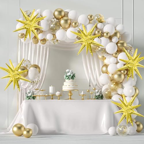Image of Star Balloons, 6 PCS Gold Star Balloons 22 Inch Explosion Foil Mylar Balloon Starburst Balloon Cone Balloon for Bachelorette New Year Birthday Wedding Baby Shower Anniversary Graduation Party Decor