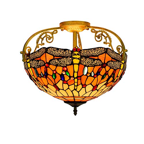 Plafonnier en verre teinté motif libellule rouge style européen pour couloir et salon
