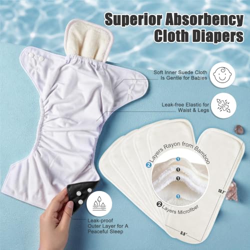 Image of wegreeco Cloth Diapers 6 Pack with 6 Inserts & 1 Wet Bag, Washable Cloth Diapers for Babies, One Size Adjustable Reusable (Black)