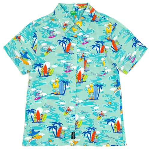 Image of Sesame Street Big Bird Cookie Monster Elmo Oscar the Grouch Matching Family Hawaiian Button Down Shirt Infant to Little Kid