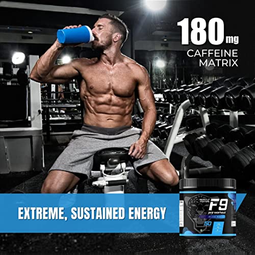 Image of Muscle Asylum F9 Pre-Workout - 50 Servings, 400gm (Blue Razz) | Boosts Energy & Endurance | Improves Focus