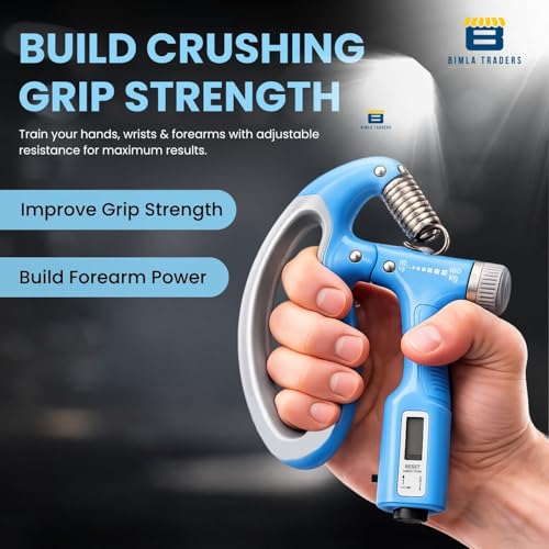 Image of CRAE Hand Gripper with Counter - Adjustable Grip Strengthener, 100 KG Capacity for Forearm, Wrist & Finger Workout Men & Women (Sky Blue)