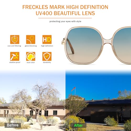 Image of Freckles Mark 70s Super Oversize Square Sunglasses for Women Vintage Rectangular Plastic Frame