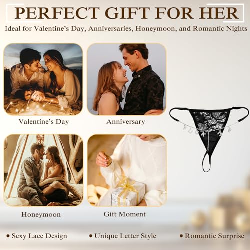 Image of Sexy Underwear for Women, Lace Thongs with Sparkling Letter Charms, Fun and Flirty Panties for Women Sexy