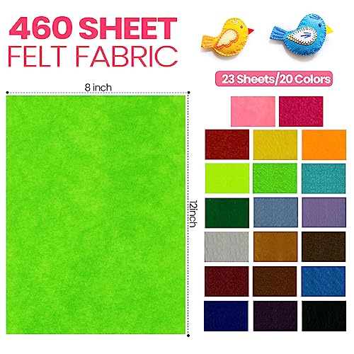 Image of Moukeren 460 Pcs 12 X 8 Inch Felt Sheets, 20 Colors | Stiff Fabric Squares Ideal Craft Sewing, DIY Patchwork Projects, Nonwoven Material, Bulk Supply Holiday and Festival Decor