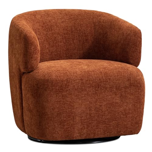 SOFTHION Swivel Accent Chair, Chenille Barrel Chair for Living Room, Cozy Round Boucle Arm Chair, Metal Base for Club Nursery Bedroom, Orange