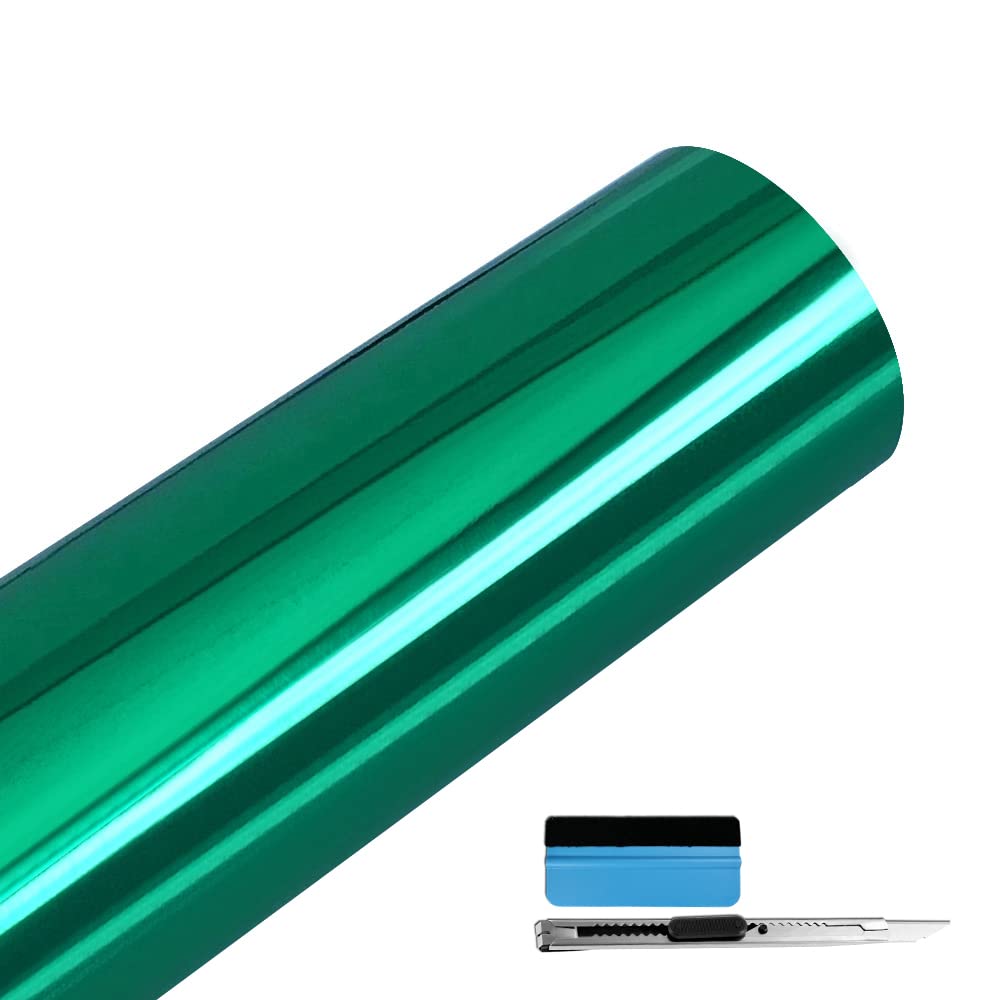 LZLRUN Chrome Mirror Green Car Vinyl Wrap Self Adhesive Film 1ft x 5ft