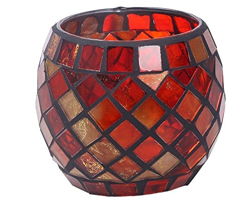 AWEVILIA Handmade Red Orange Mosaic Glass Bowl Candle Holders Votive Tealight Candleholders Home Decor Christmas Party