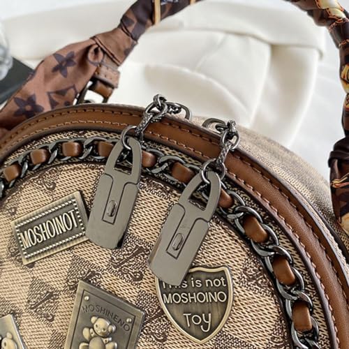 Image of Vintage Women's Bag,Round Crossbody Bag, Shoulder Crossbody Circle Tote Bag, Large Capacity Purse Handbag