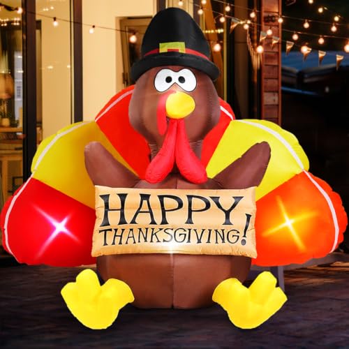 Danxilu 6 FT Thanksgiving Inflatables Turkey Outdoor Decorations with LEDs