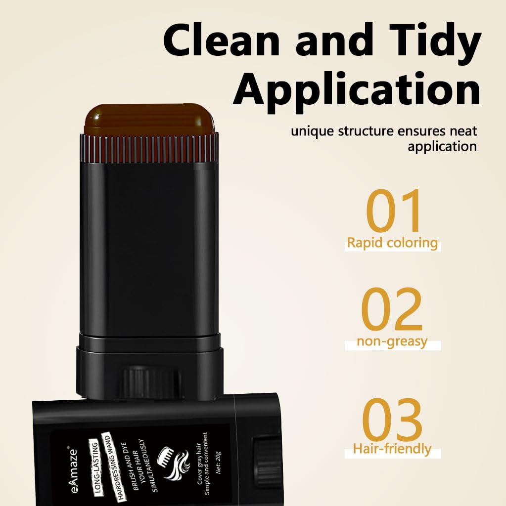eAmaze 2-in-1 Hairdressing Wand, Hair Touch Up Comb & Powder Stick with Built-in Comb – Waterproof, Long-Lasting Root Cover Up, Covers Grey Roots & Bald Spots Instantly, Matte Finish, Fuller Denser Look, 20g (Dark Brown) - Image 6 thumbnail