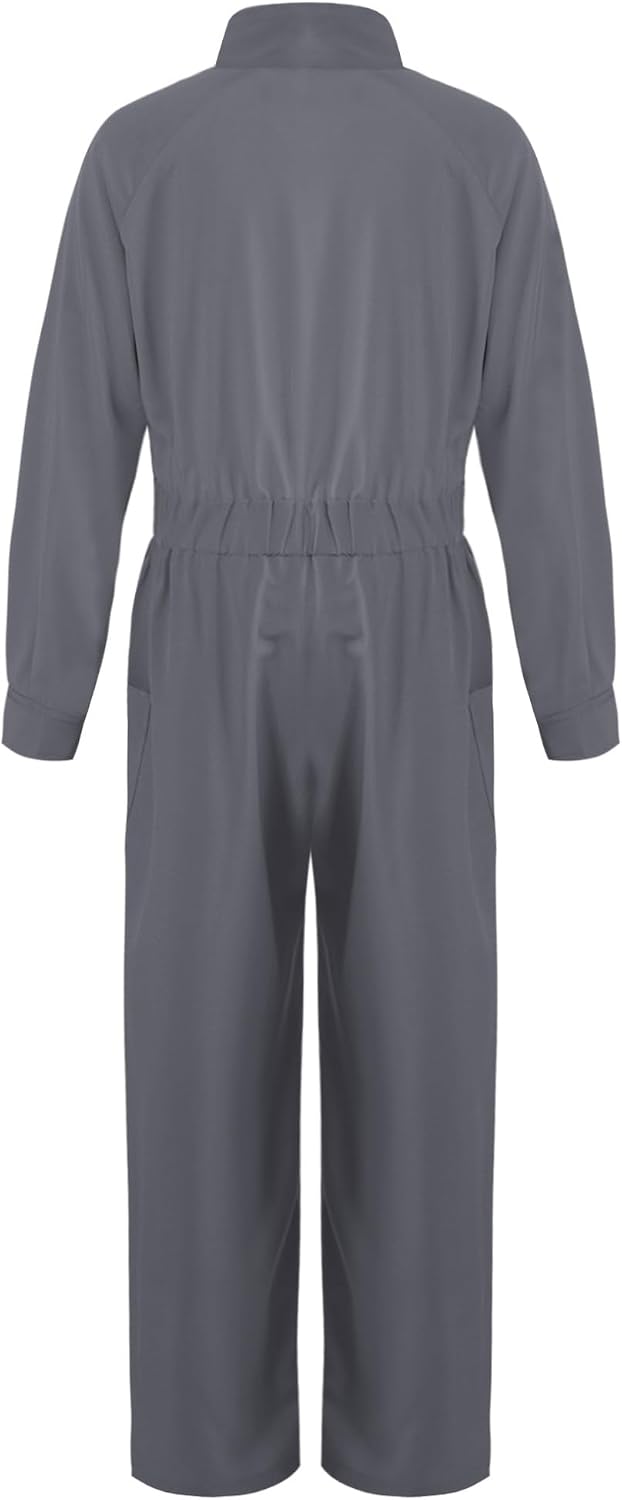 Oyolan Girls Fashion Jumpsuit One Piece Rompers with Pockets Long Sleeve Zipper Elastic Waist Cargo Pants