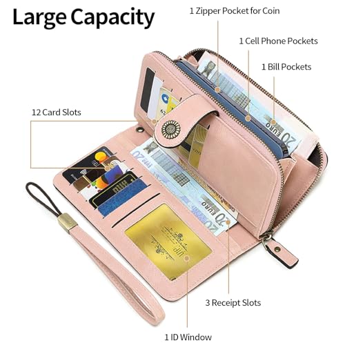 Image of RNIEGA Womens Wallet Leather Billfold RFID Blocking Credit Card Holder Wristlet Wallets for Women Ladies Purses with Zipper Coin Pocket