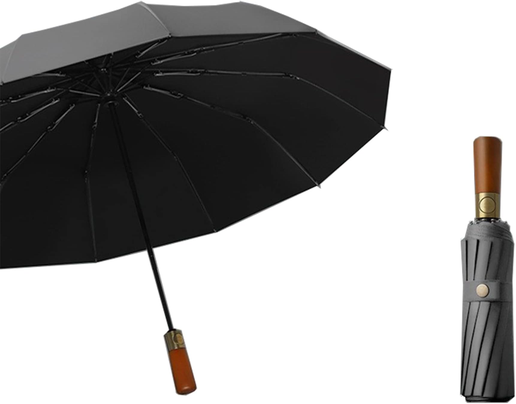 erised's bifrostCompact Travel Folding Portable Umbrella 46 Inch Windproof/Wind Resistant,Automatic Open Close,12 Ribs,99 UV Protection UPF 50,Sun/Rain,Real Wood Handle,Women men