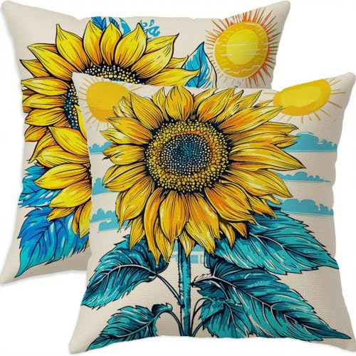 Housse coussin 80x80cm jaune double face lin imperméable avec fermeture éclair invisible - 2