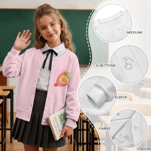 Image of Girls Cardigans Sweater Long Sleeve Crew Neck Button Down Sweaters School Outerwear for Kids Fall Winter Tops