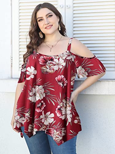 Image of LARACE Cold Shoulder Tops for Womens Summer Clothes Spaghetti Strape Tunic Oversized Shirts Asymmetrical Plus Size Blouse