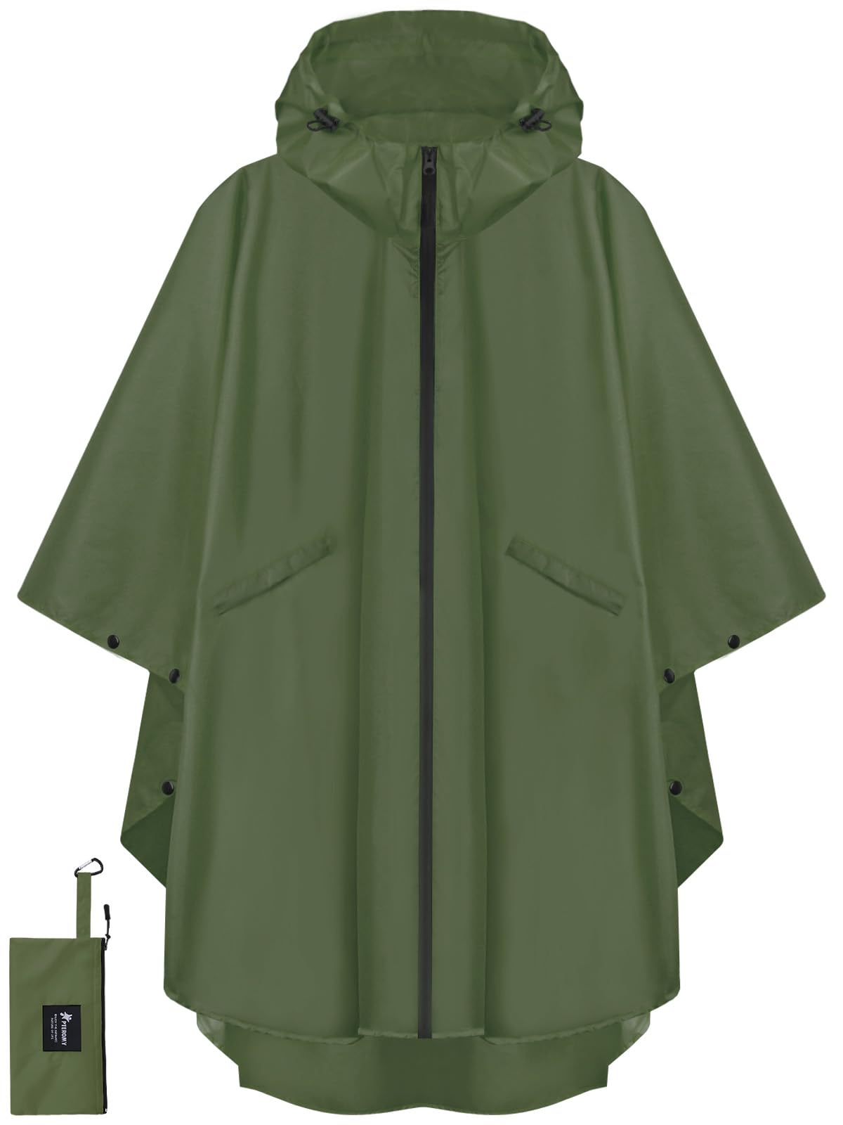 Hooded Rain Poncho for Adult with Pocket and Zipper, Waterproof Lightweight Raincoat for Men and Women