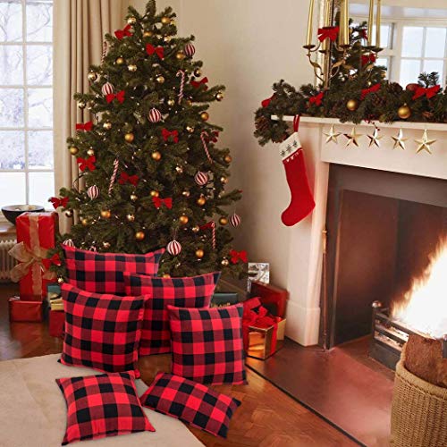 4Th Emotion Set Of 2 Christmas Buffalo Check Plaid Throw Pillow Covers Cushion Case Polyester For Farmhouse Home Decor Red And Black, 18 X 18 Inches #TOP6