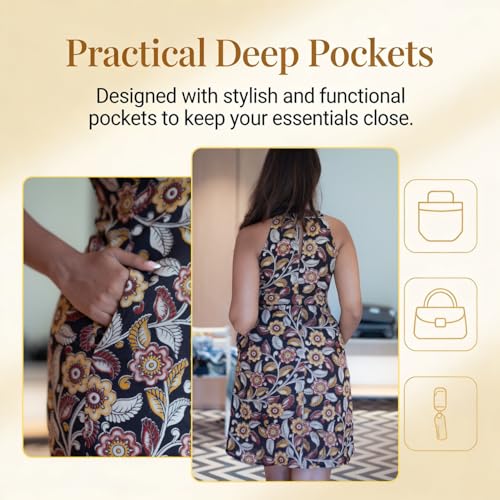 Image of Halter Neck Racerback Dress with Pockets for Women | Casual Sleeveless Dress | Trendy Summer Fashion | Comfortable and Stylish | Midnight Bloom