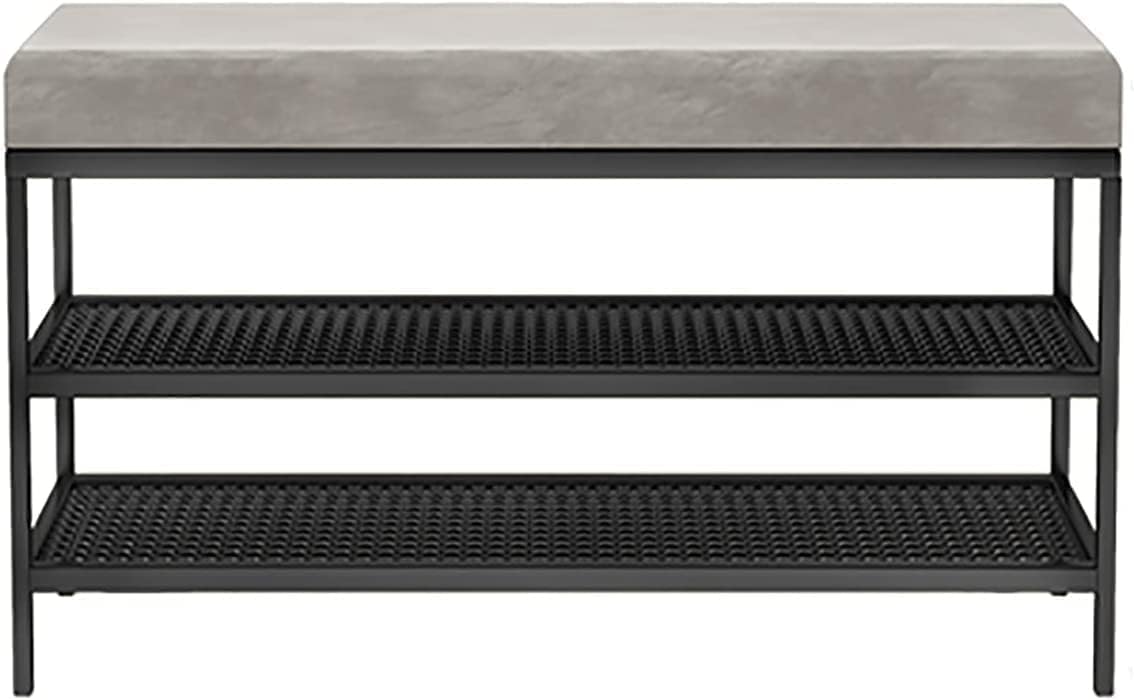 KLGFBDC Shoe Bench Storage with Padded Cushion Seat, 2-Tier Metal Frame Shoe Rack, Modern Entryway and Bedside Organizer, Stylish Home Décor