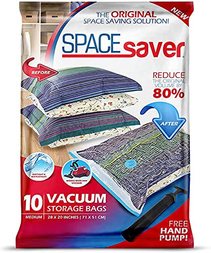 Premium Space Saver Vacuum Storage Bags, Works With Any Vacuum Cleaner, 80% More Storage! FREE Hand-Pump for Travel! Double-Zip Seal and Triple Seal Turbo-Valve for Max Space Saving! (28 x 20 Inch))