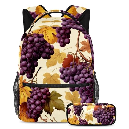 Ensemble sac à dos de Thanksgiving raisins avec trousse multicolore pour école et voyage