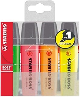 Stabilo Boss Highlighters, Pack of 4, Yellow, Green, Orange and Pink