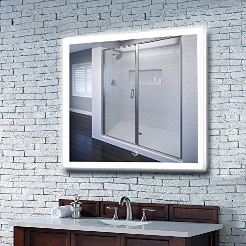 MAVISEVER 36x36 Inch LED Lighted Bathroom Wall Mounted Mirror, CRI 95+ & 6500K Light, Anti Fog, ETL Certification & IP44 Waterproof, Smart Touch Button, Wall Mounted Vertical & Horizontal, Halo