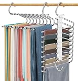 Upgrade 9 Layers Pants Hangers Space Saving, 2 Pack Multifunctional Pants Rack Non Slip Stainless Steel Clothes Space Saver Hangers Closet Organizers Storage for Pants Jeans Leggings, Creamy White