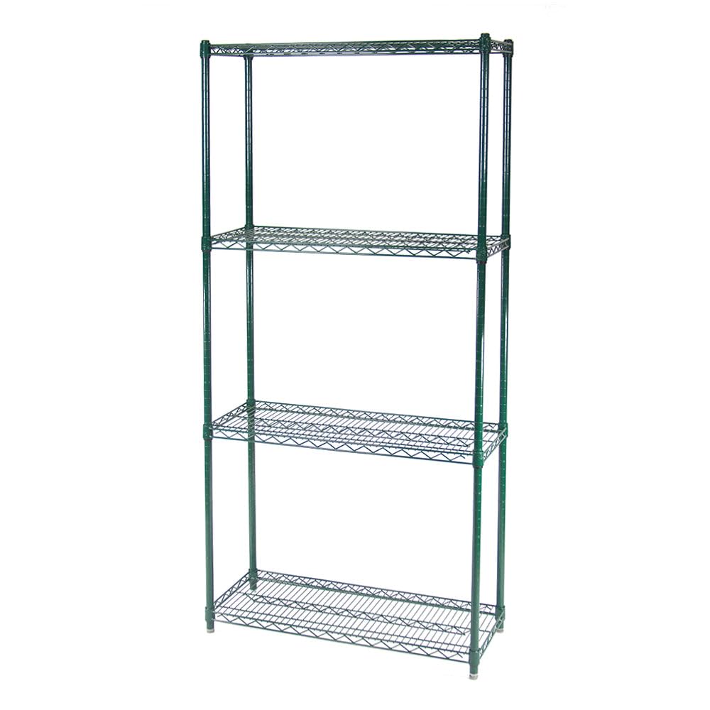 Shelving Inc. 12" d x 36" w x 54" h Green Wire Shelving with 4 Tier Shelves, Weight Capacity 300 lbs Per Shelf