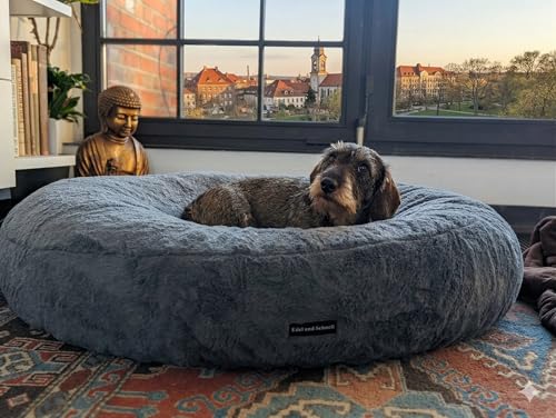 EDEL&SCHNELL Ersatz Bezug für Flocke Hundebett Hundebettbezug aus grauem Kuschelplüsch Bezüge für Hundebetten (65 cm)