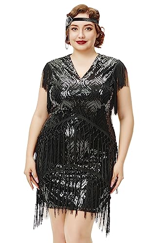 Amazon.com: BABEYOND 1920s Plus Size Flapper Dress Long Fringed Gatsby Dress  Plus Sequins Beaded Vintage Dress Black : Clothing, Shoes & Jewelry
