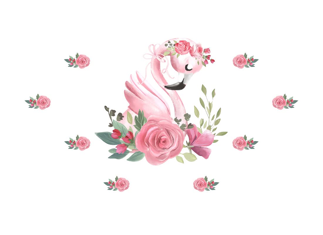 Tatuaż ścienny Flamingo - kwiaty korona kwiatowa obrazy dziecięce pokój dziecięcy dziewczynka naklejka na ścianę Osomhome (240x130cm) os664