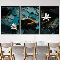 3 Piece Framed Canvas Wall Art Water Lilies on Water and Colorful Bouquet Canvas Prints Home Artwork Decoration for Living Room,Bedroom - 16