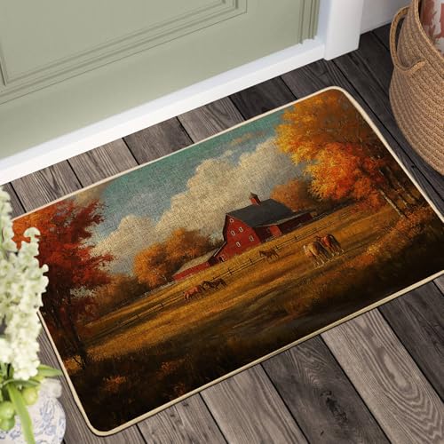 Felpudo de paisaje otoñal, tapete rústico para puerta de entrada al aire libre e interior, decoración de temporada, goma impermeable, antideslizante, absorbe el polvo, fácil de limpiar, 73 x 43 cm
