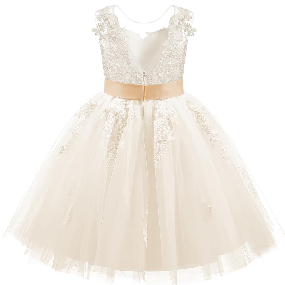 PLWEDDING Pizzo V indietro tulle fiore ragazza vestito junior ragazza damigella d'onore abiti da
