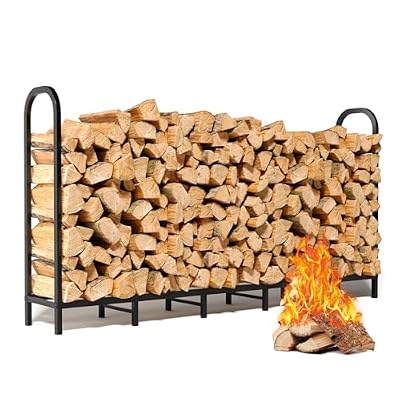 GREENER 6.6x4FT Firewood Rack Outdoor - Heavy Duty Wood Racks Outdoor for Firewood Upgraded Log Rack Adjustable Metal Log Holder Wood Stand Stacker Fireplace Fire Wood Holder Organizer Indoor, Black