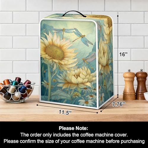Image of Universal Coffee Maker Cover, Durable Polyester Lightweight Long-Lasting Dustproof Cotton Blend Appliance Protector for Kitchen Countertops (Light Yellow and Green)