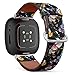 CJBROES Replacement Leather Watch Band, Compatible with Fitbit Versa 3 and Fitbit Sense of Wristband Bracelet Accessory - Humming Bird Roses Peony Leaves