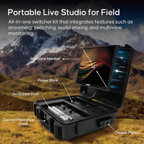 Osee GoStream Duet Kit All in One Pro Live Streaming Multi-Camera Video Mixer Switcher Recorder Player Kit 4 HDMI&SDI in USB-C I/O with 14 Inch Monitor Built-in DC-to-Type C Cable NDI(Free Activated)